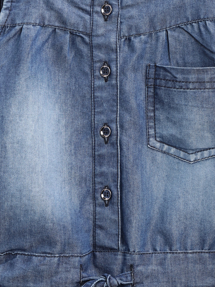 Girls Denim Strap Playsuit With Waist Drawstring