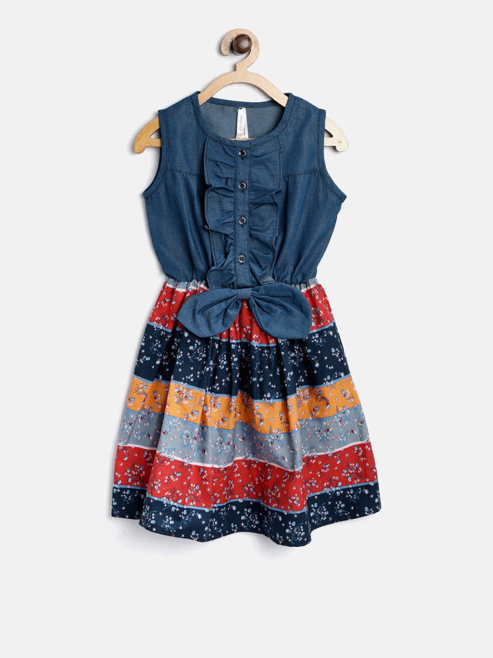 Girls Multicolored Cotton Stripe Dress