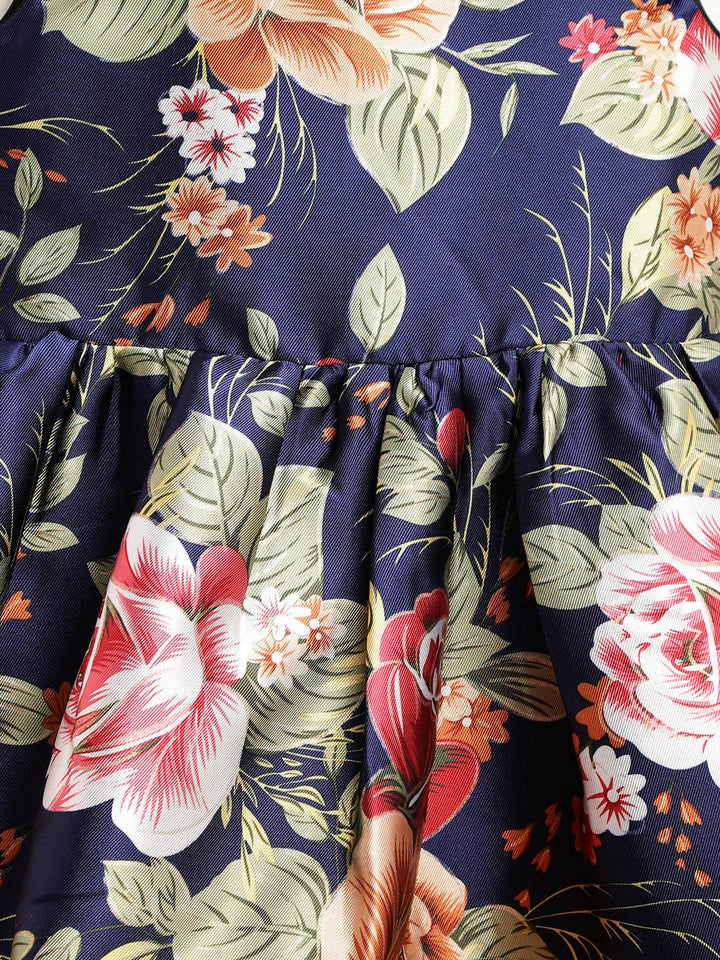 Girls Blue Polyester Floral High-Low Party Dress