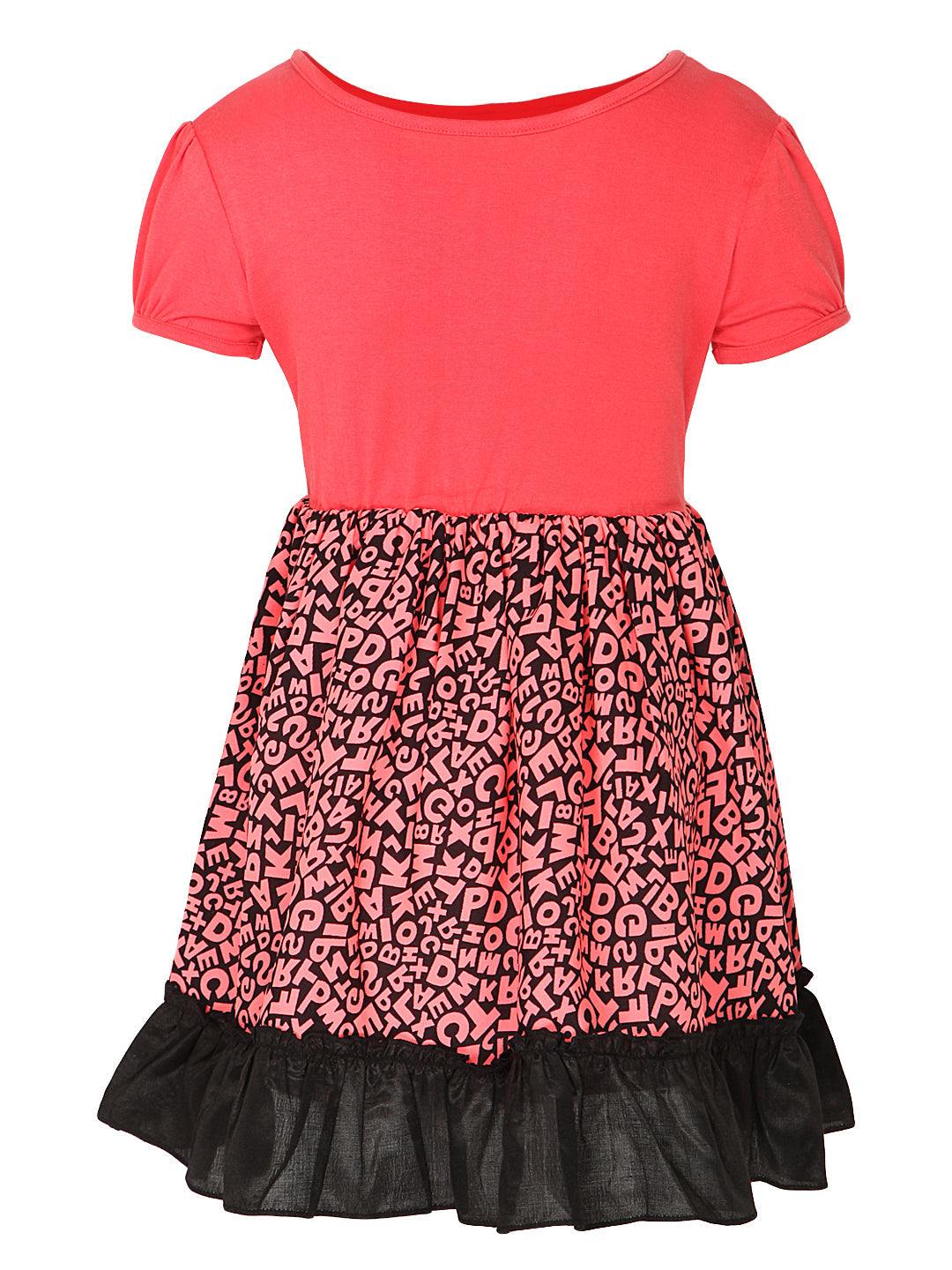 Girls Pink Polyester Crepe Alphabet Printed Dress