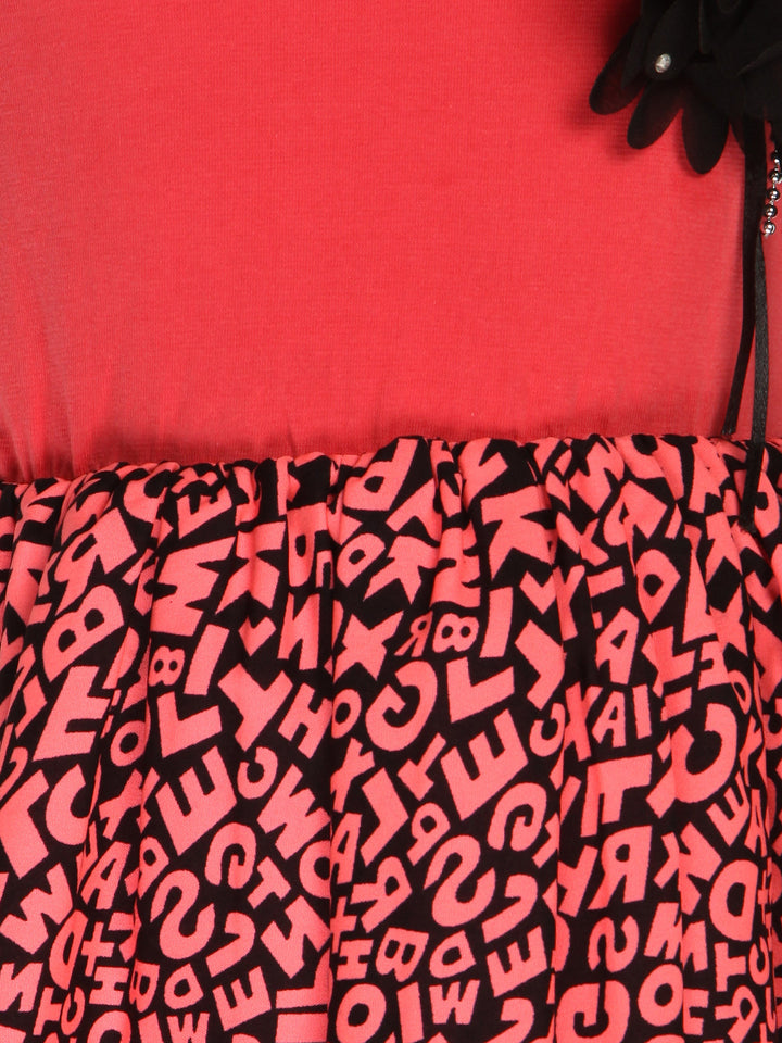 Girls Pink Polyester Crepe Alphabet Printed Dress