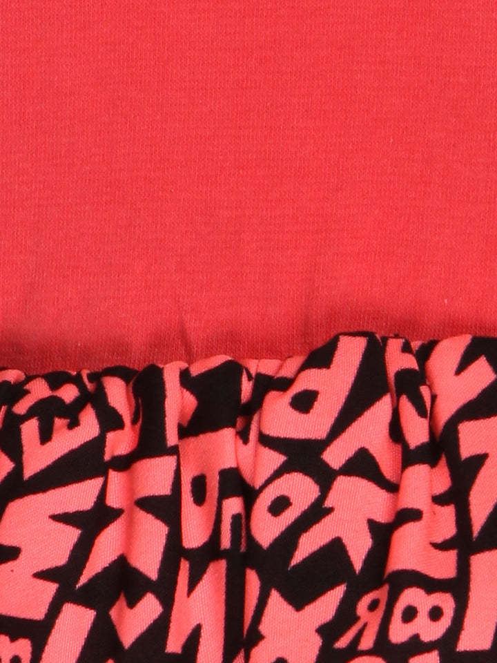 Girls Pink Polyester Crepe Alphabet Printed Dress
