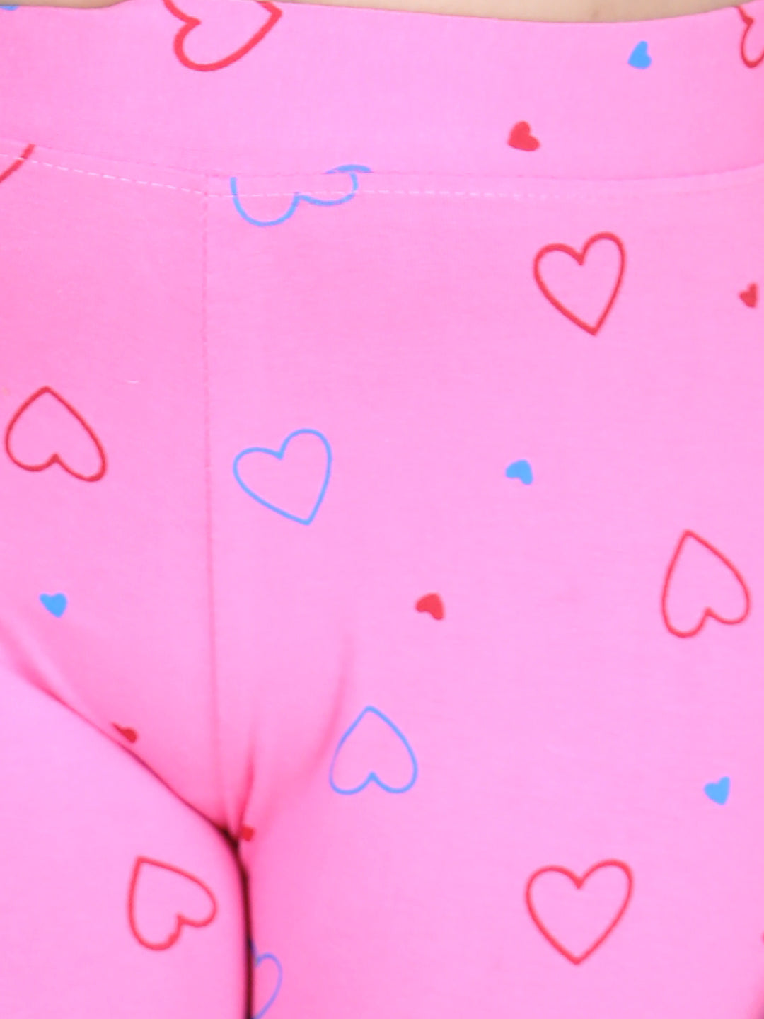Girls Pink Cotton Lycra Heart Printed Leggings