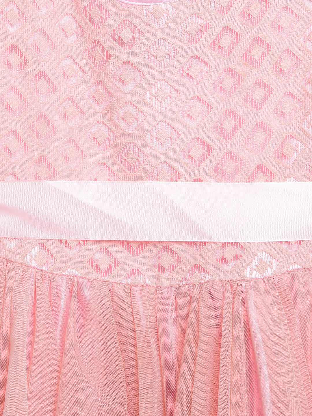 Girls Peach Polyester & Net Layered Party Dress