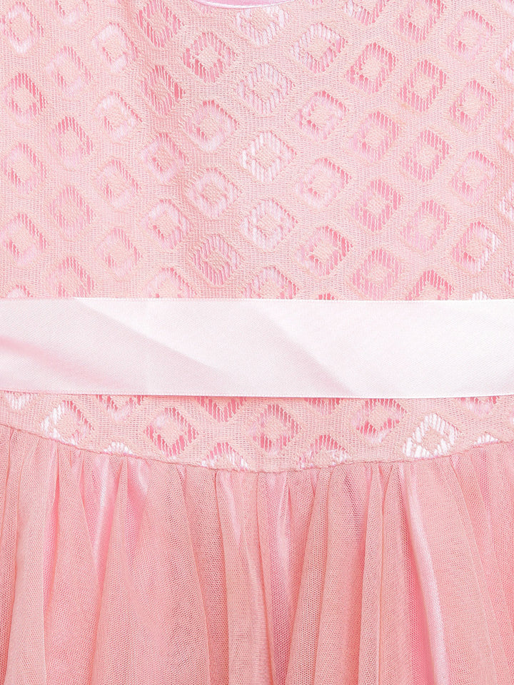 Girls Peach Polyester & Net Layered Party Dress