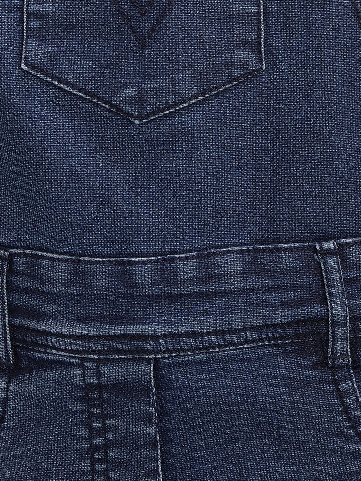 Girls Lycra Denim Scratch Style Distressed Dungaree