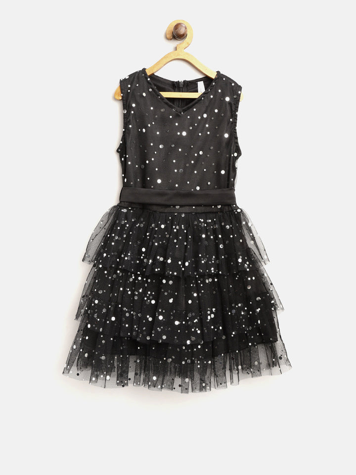 Girls Black Net Embellished Party Dress