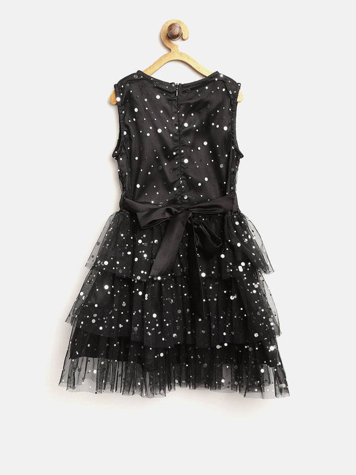 Girls Black Net Embellished Party Dress