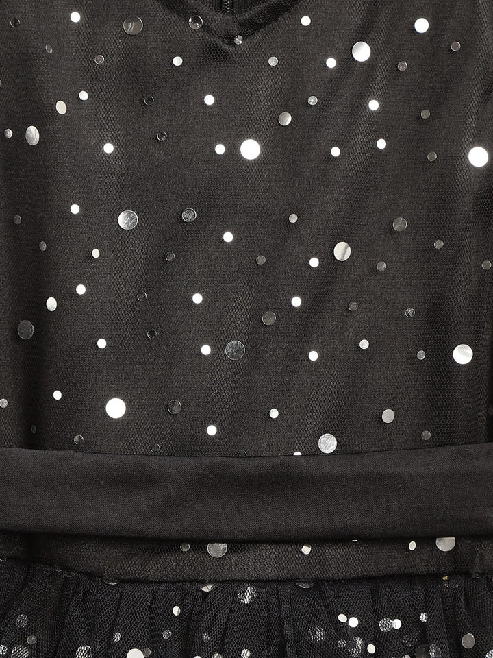 Girls Black Net Embellished Party Dress