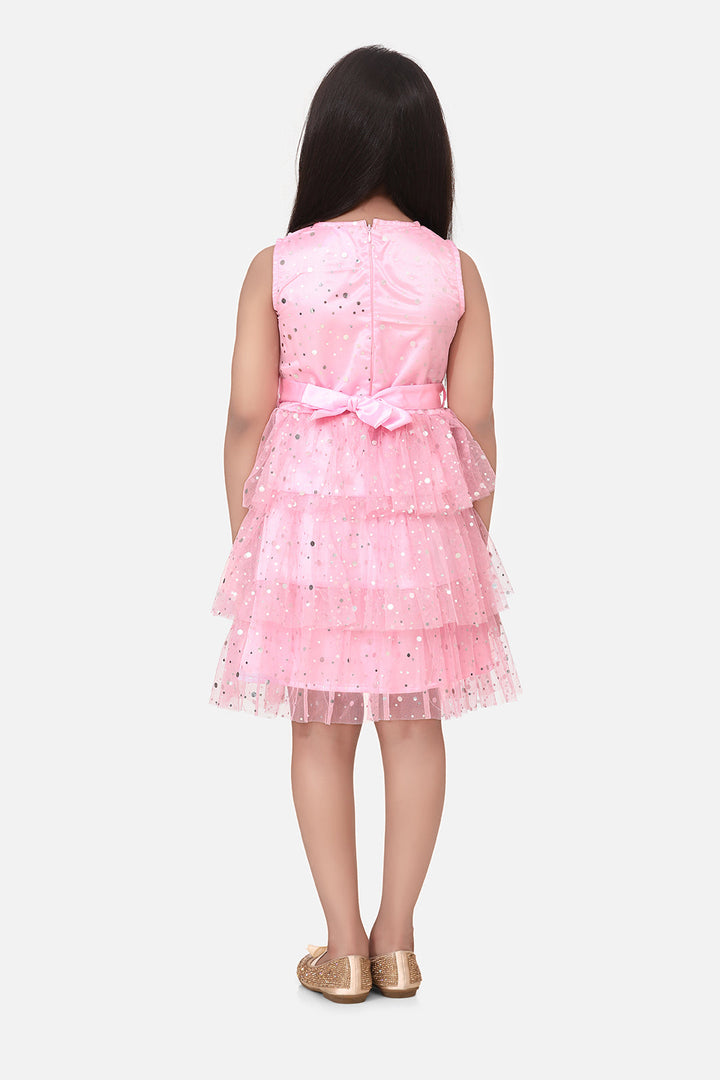 Girls Pink Net Embellished Party Dress
