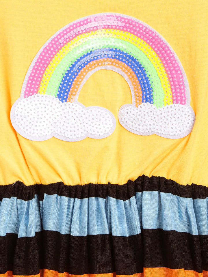 Girls Multicolor Cotton Stripe Printed Dress