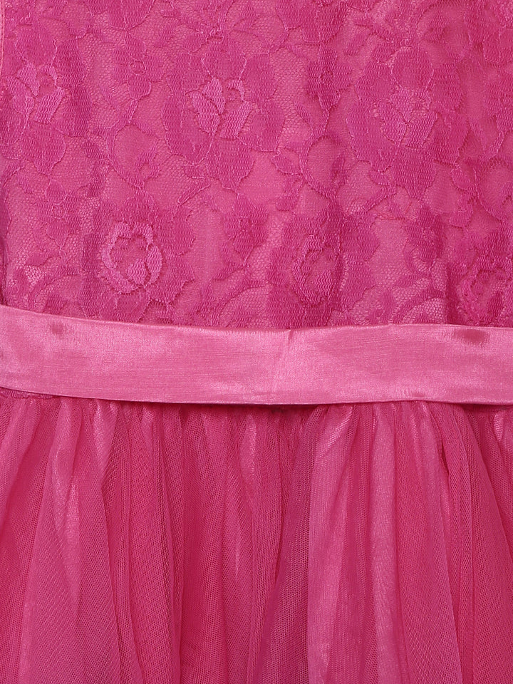 Girls Pink Polyester Printed Asymetrical Hemline Dress