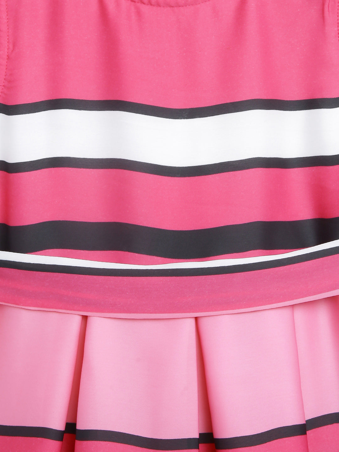 Girls Pink Satin Striped Party Dress With Belt