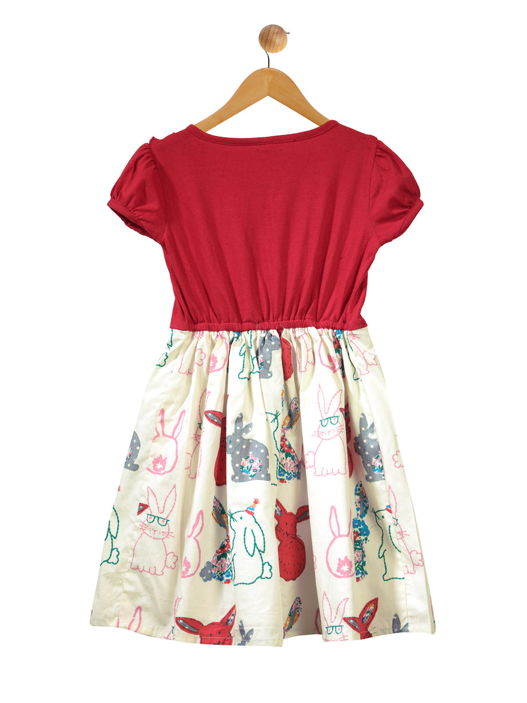 Girls Red & Off-White Cotton Printed Dress