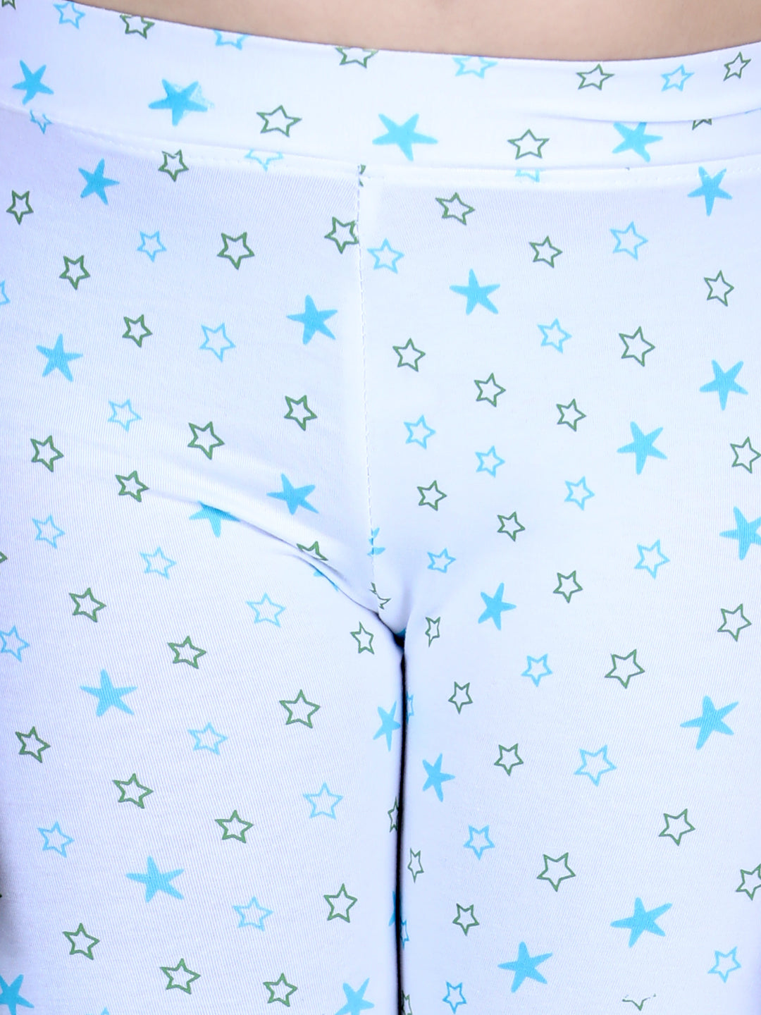 Girls White Cotton Lycra Star Printed Leggings