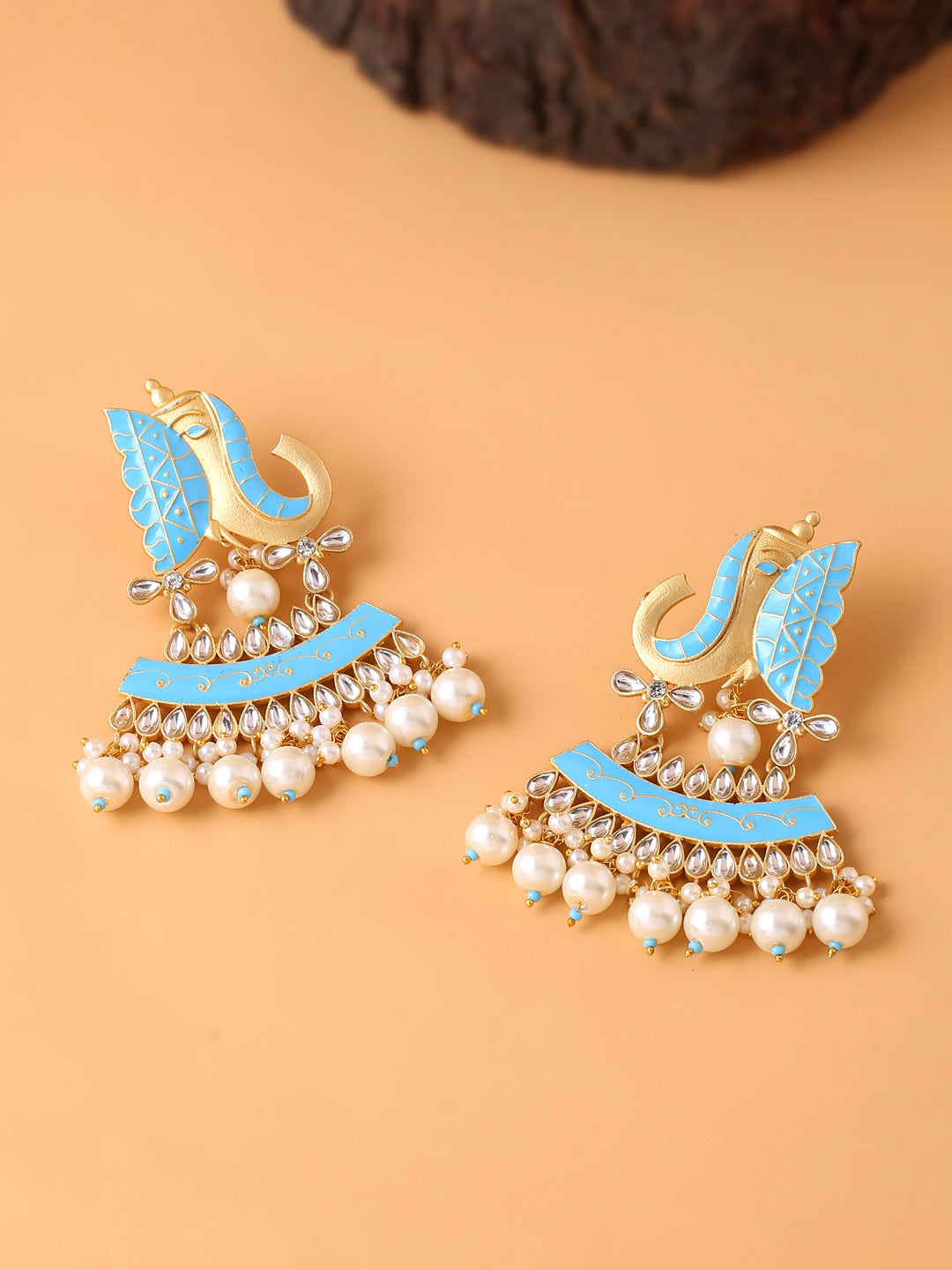 Gold Plated Blue Meenakari Kundan Earrings