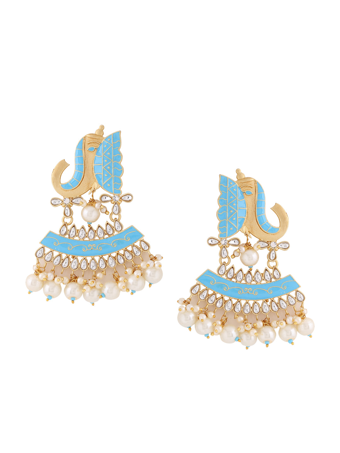 Gold Plated Blue Meenakari Kundan Earrings