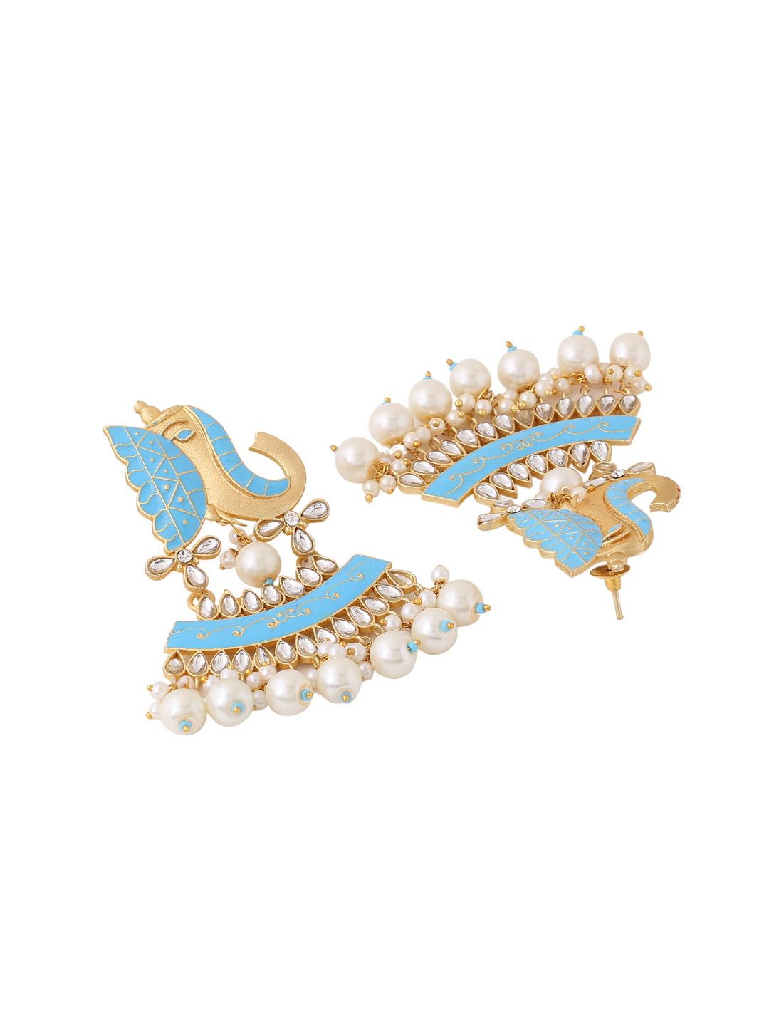Gold Plated Blue Meenakari Kundan Earrings