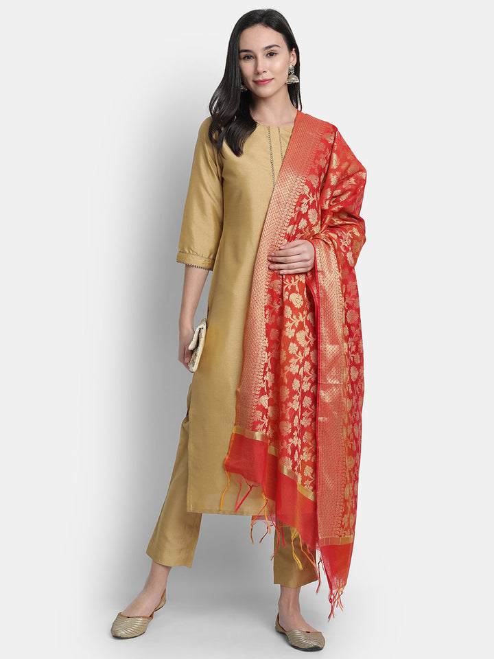 Gold Poly Silk  Solid Kurta Set