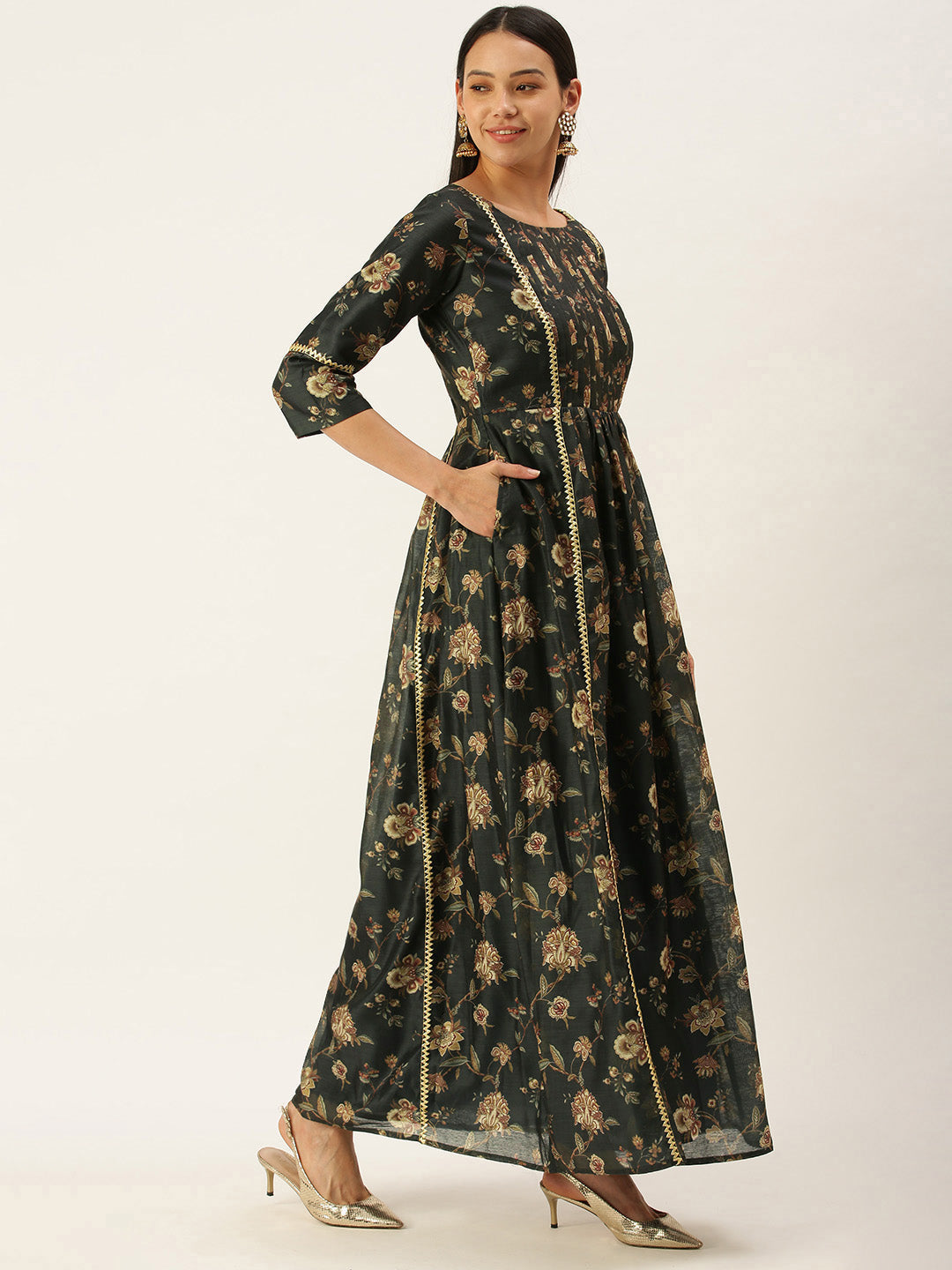 Green-Chanderi-Printed-Floral-Maxi-Dress