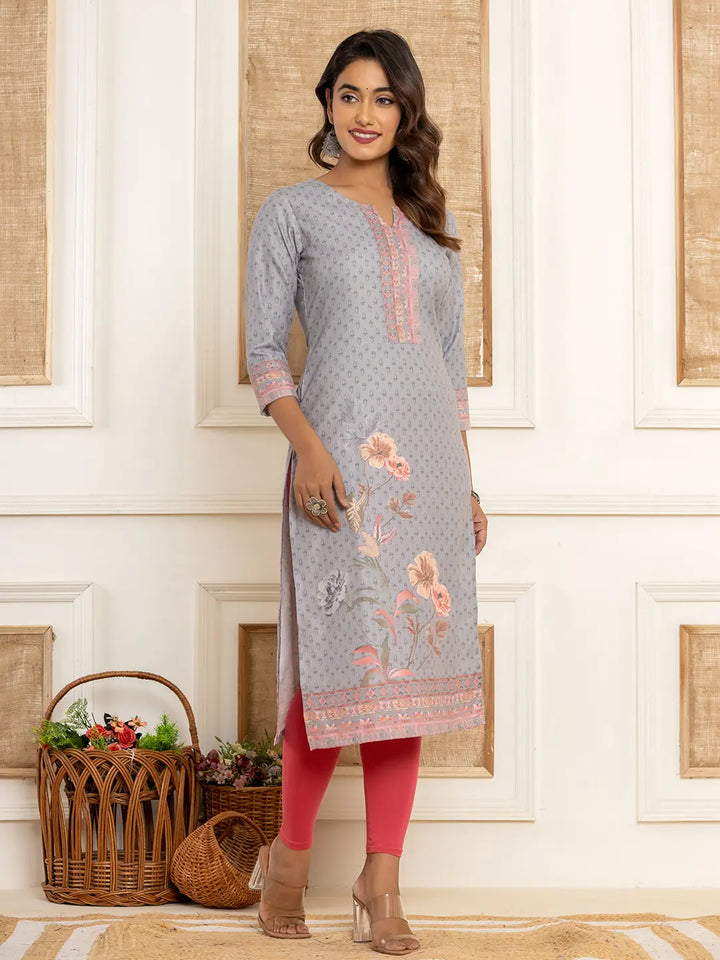 Green-Cotton-A-Line-Digital-Print-Straight-Kurta