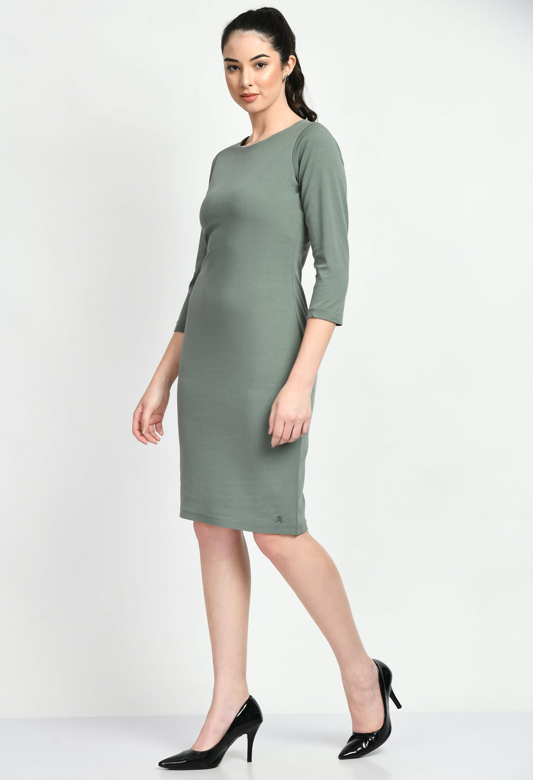 Green-Cotton-Blend-Boldness-Body-Con-Dress