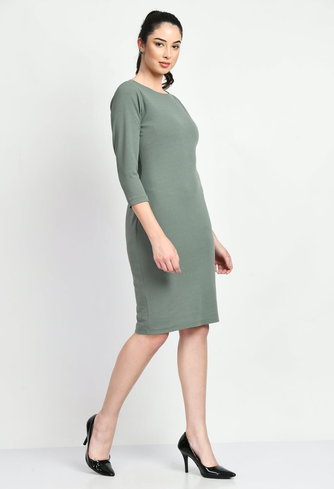 Green-Cotton-Blend-Boldness-Body-Con-Dress