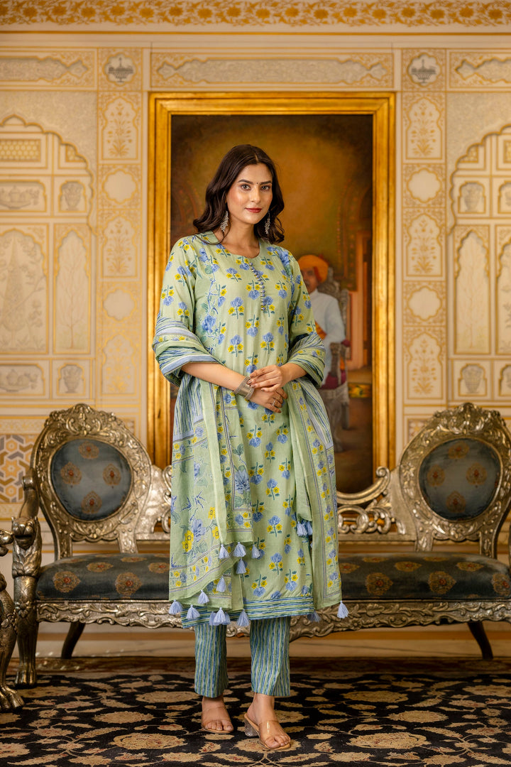 Green-Cotton-Printed-3-Piece-Kurta-Set