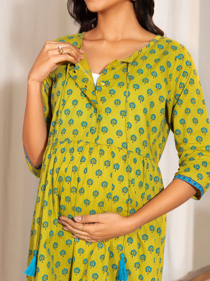 ZERESOUQ-Green-Cotton-Printed-A-Line-Tunic