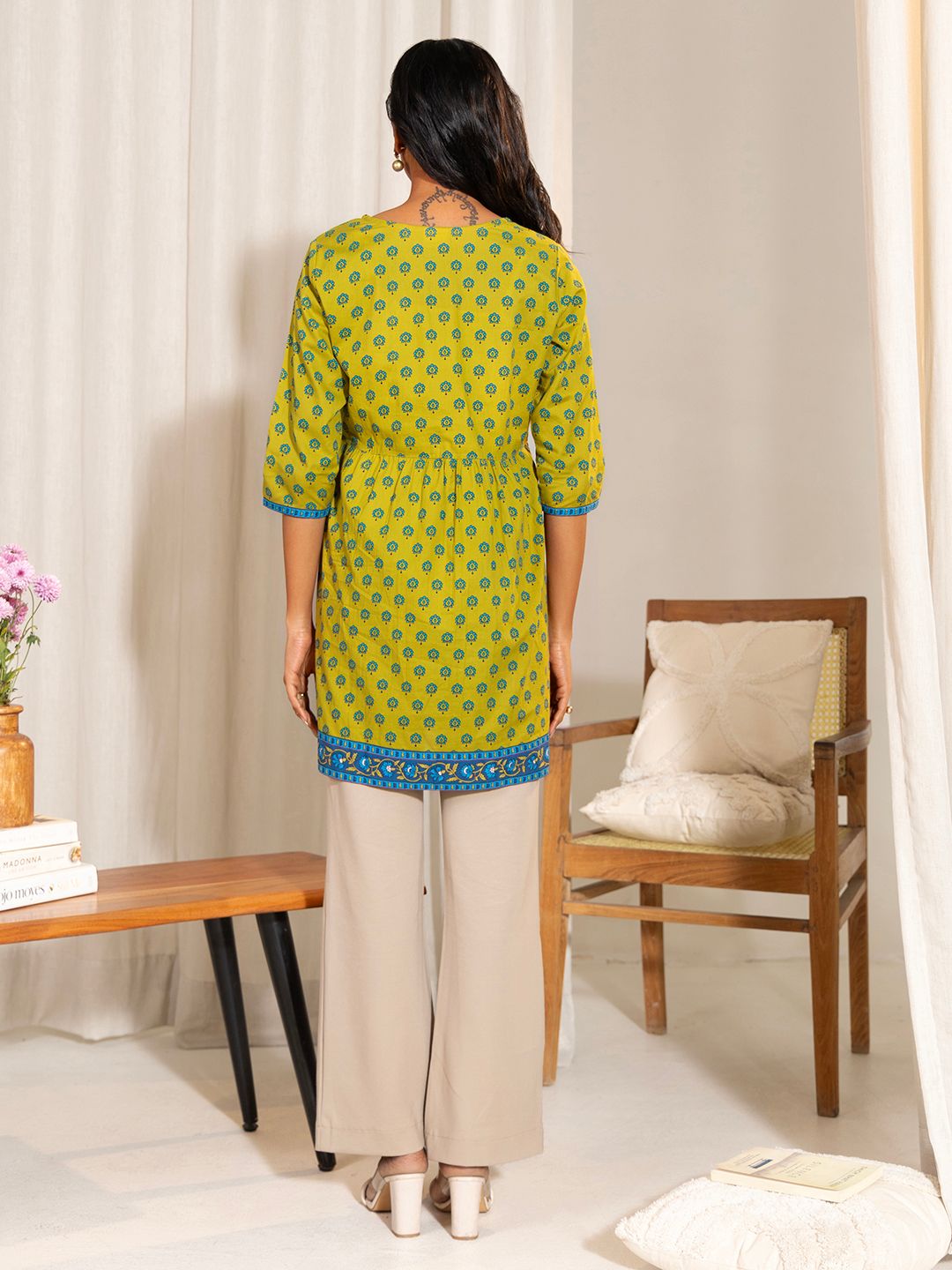 ZERESOUQ-Green-Cotton-Printed-A-Line-Tunic