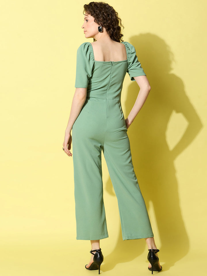 Green-Denim-Cotton-Based-Pleated-Jumpsuit