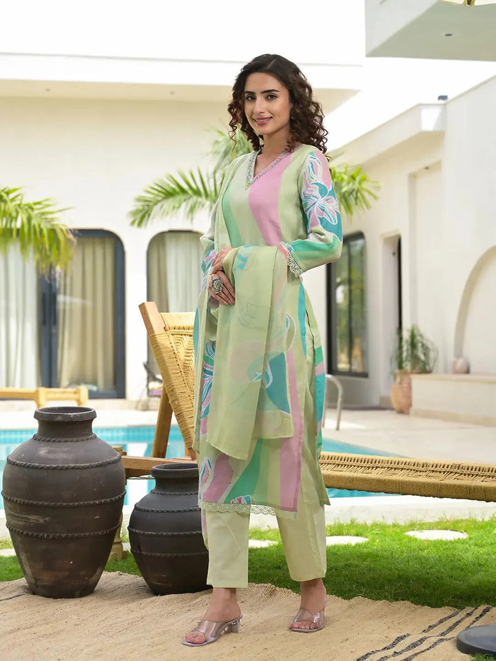 Green-Linen-Cotton-Digital-Print-A-Line-3-Piece-Kurta-Set