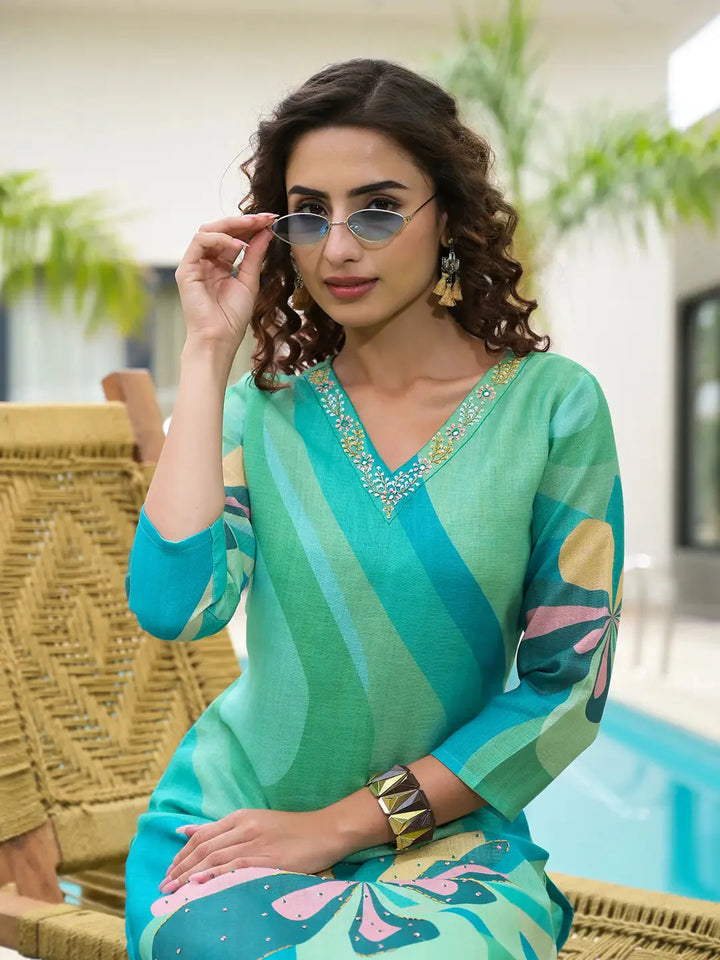 Green-Linen-Cotton-Digital-Floral-Print-3-Piece-Kurta-Set