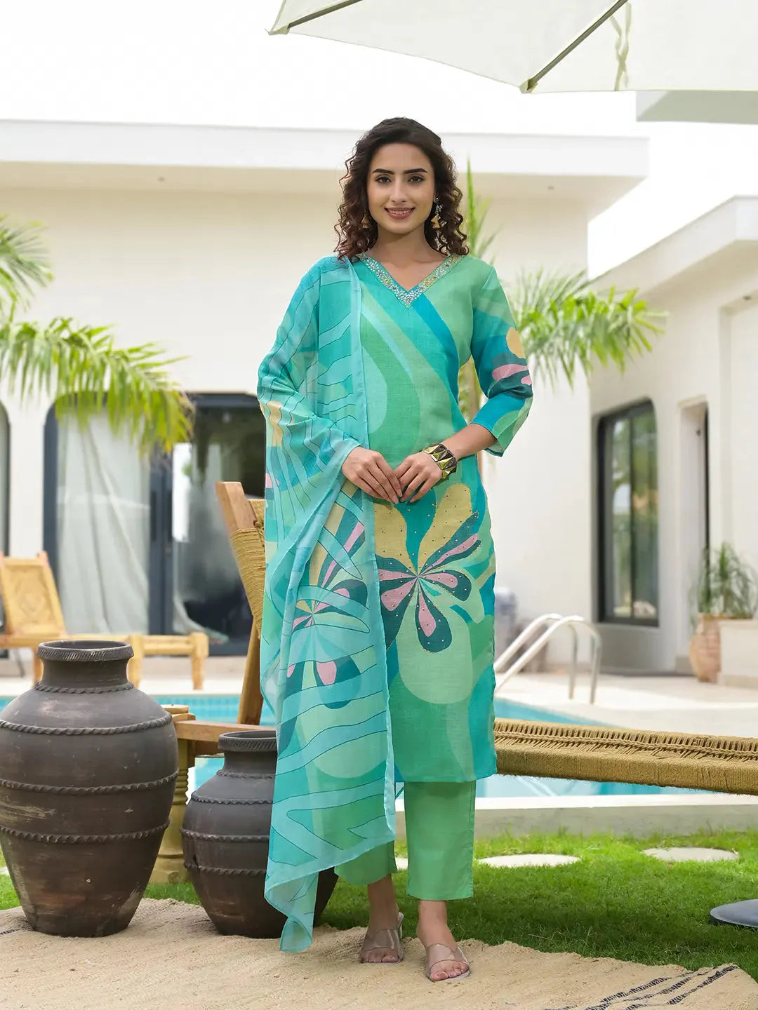 Green-Linen-Cotton-Digital-Floral-Print-3-Piece-Kurta-Set