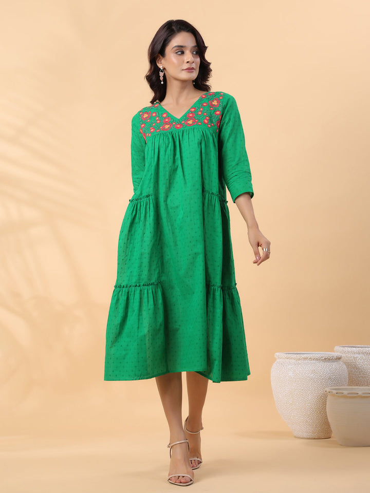 Green-Dobby-Cotton-Pleated-Dress