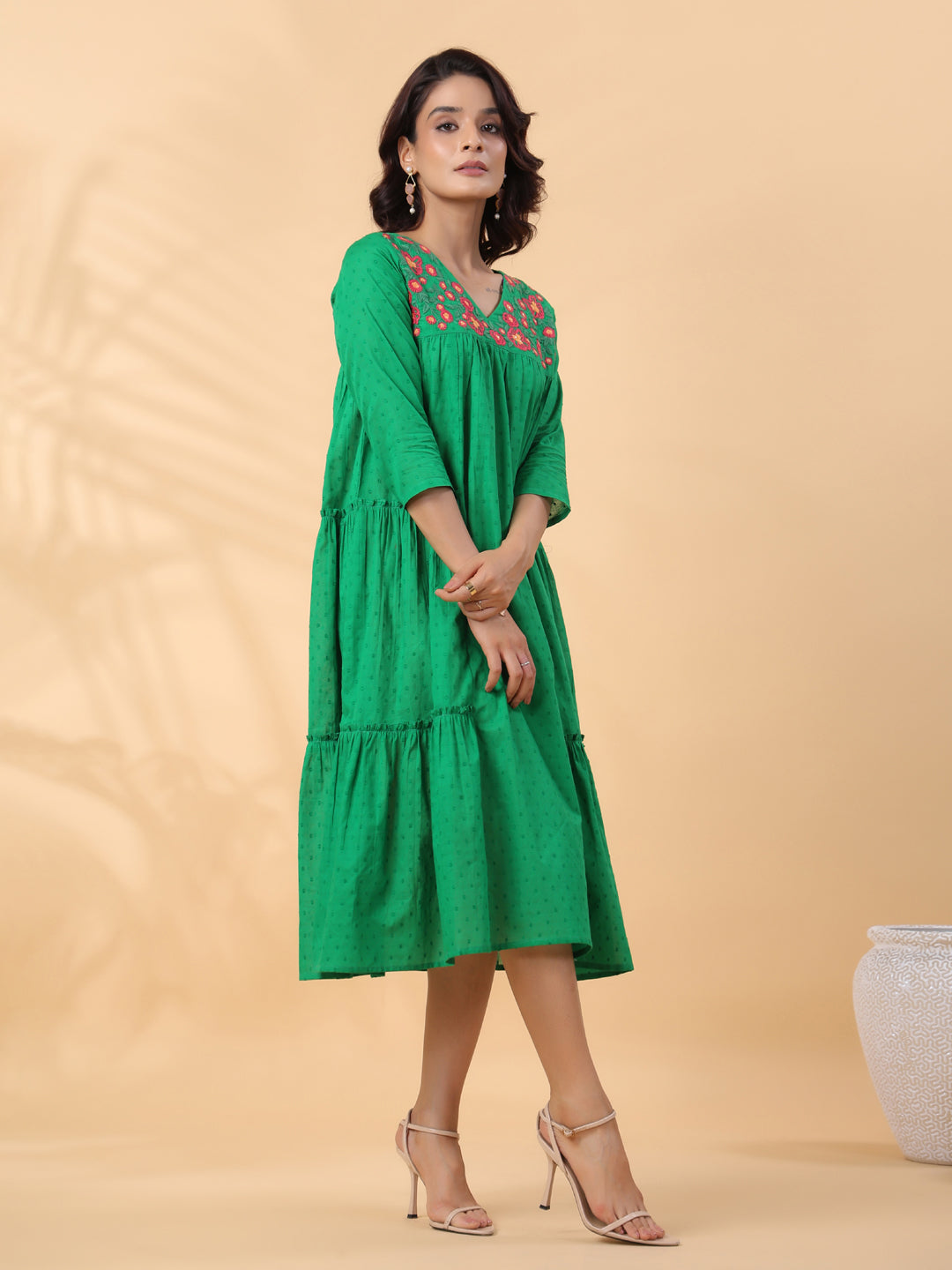 Green-Dobby-Cotton-Pleated-Dress