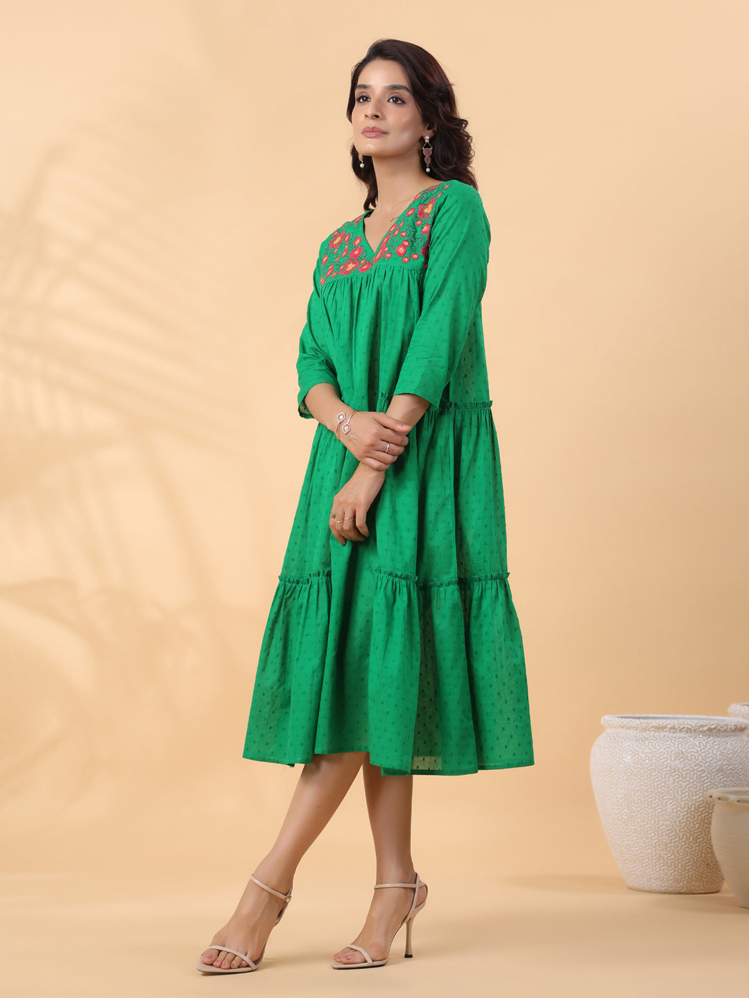 Green-Dobby-Cotton-Pleated-Dress