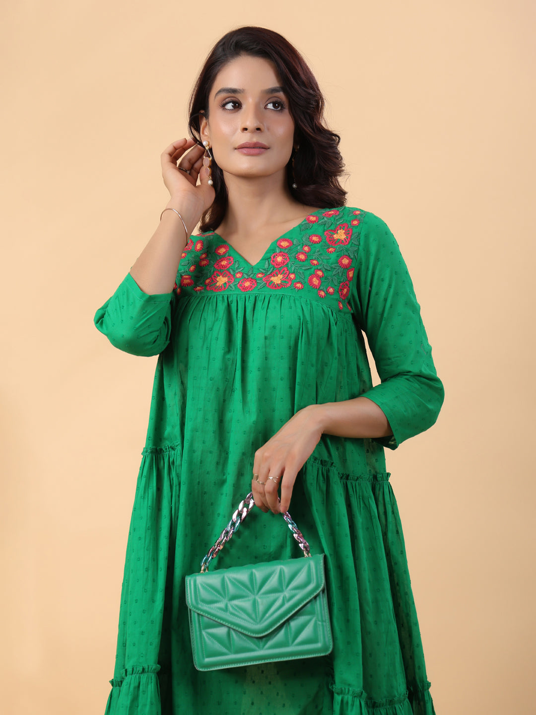 Green-Dobby-Cotton-Pleated-Dress