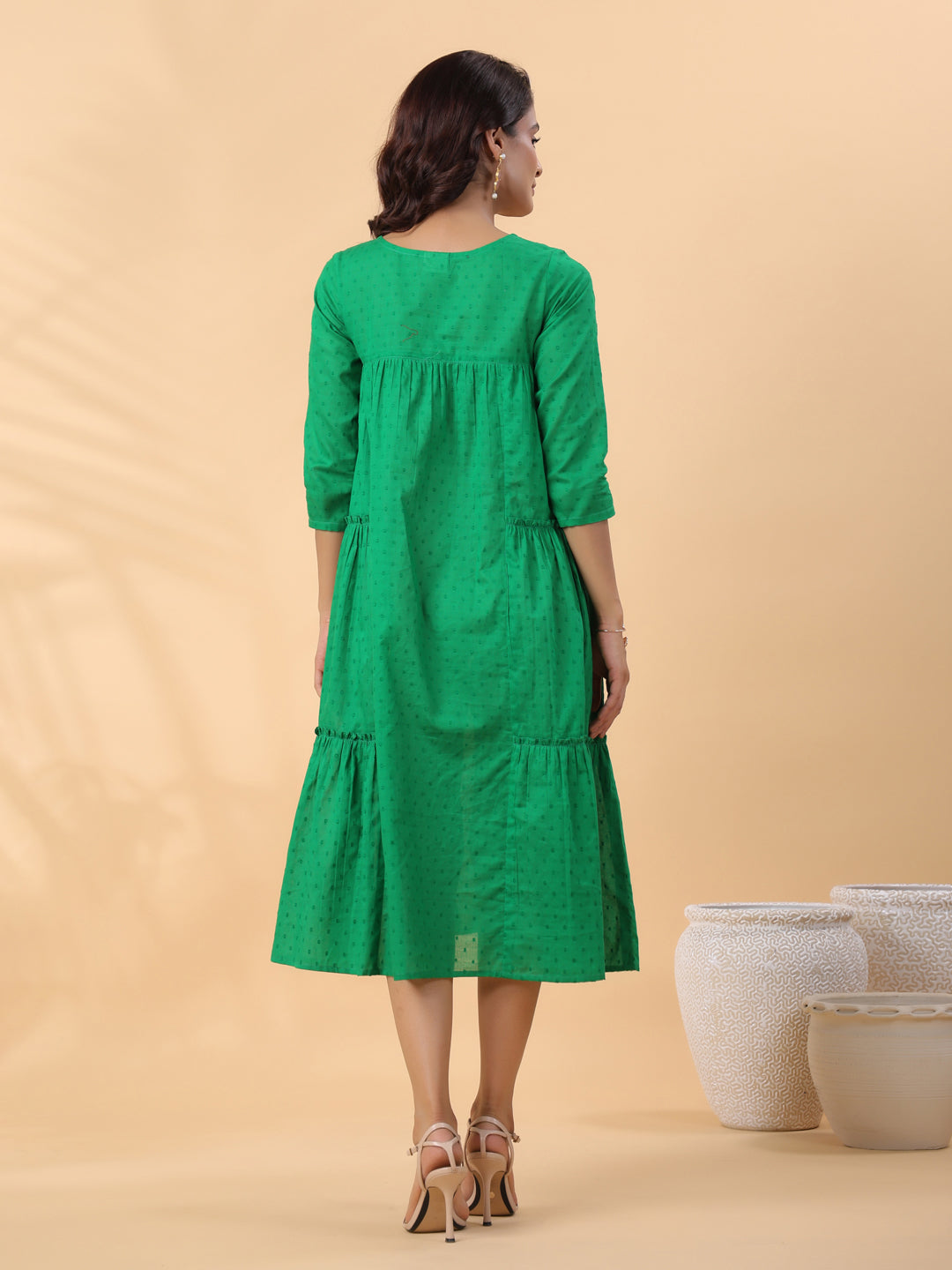 Green-Dobby-Cotton-Pleated-Dress