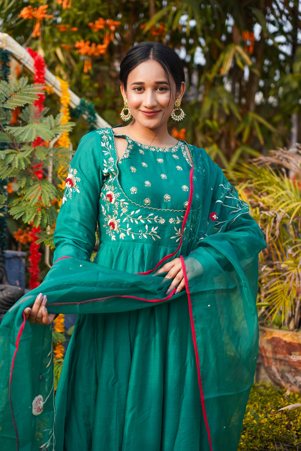 Green-Embroidery-Musline-Silk-Anarkali-With-Dupatta