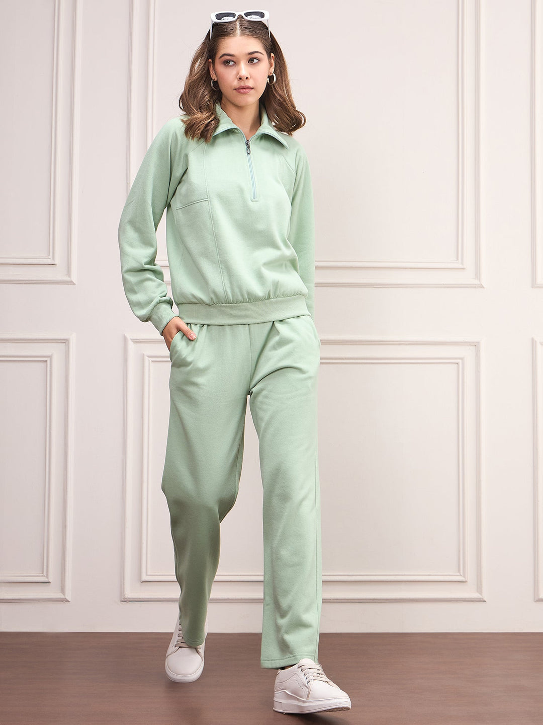 Green-Fleece-Solid-Tracksuit-Set