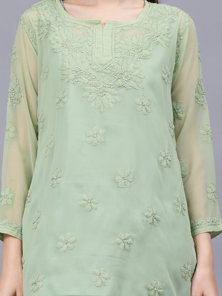 Green-Georgette-Embroidered-Chikankari-Tunic-With-Slip