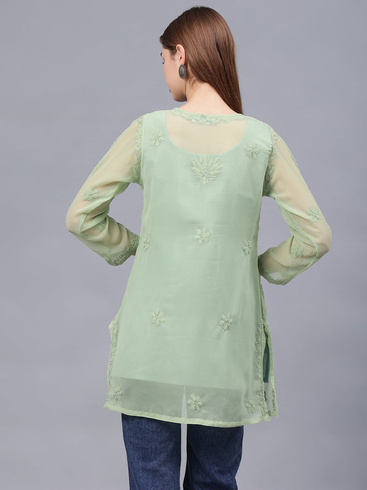 Green-Georgette-Embroidered-Chikankari-Tunic-With-Slip