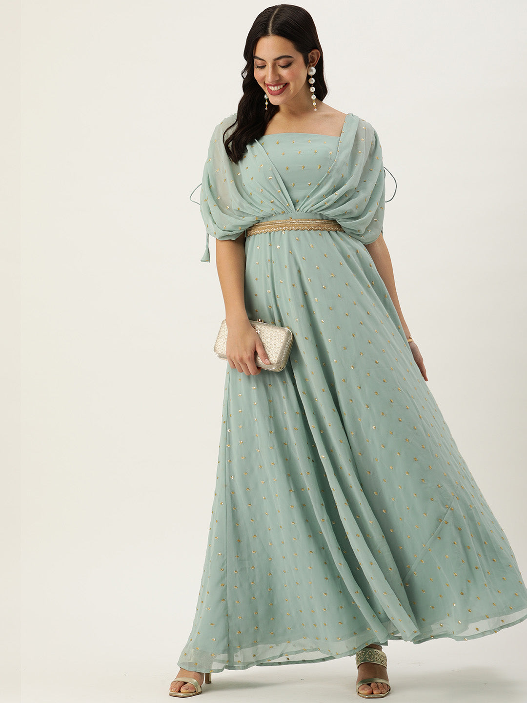 Green-Georgette-Embroidered-Overlap-Draped-Gown