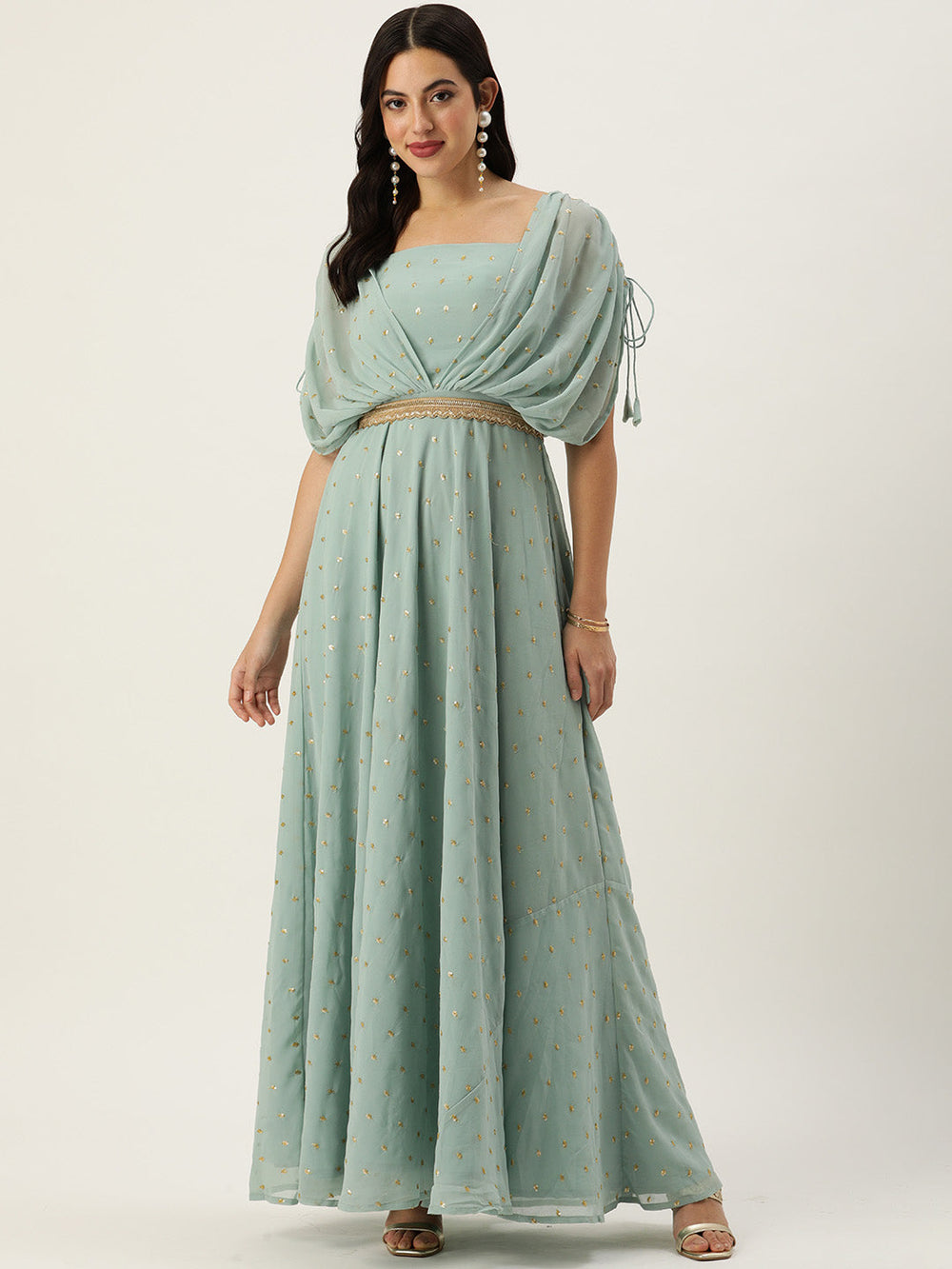 Green-Georgette-Embroidered-Overlap-Draped-Gown