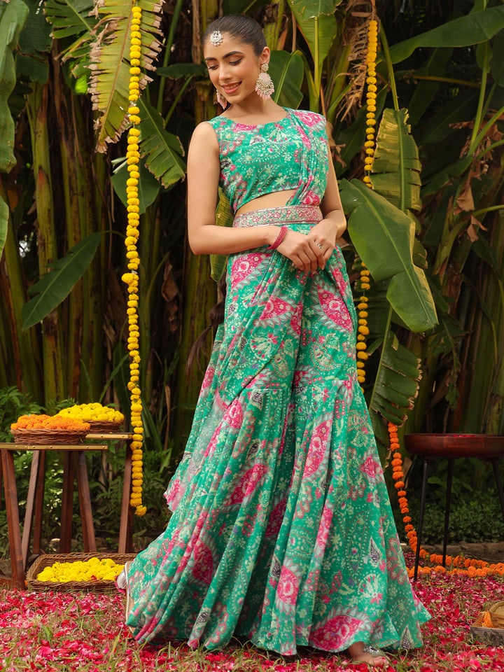 Green-Georgette-Floral-Print-Sharara-Set