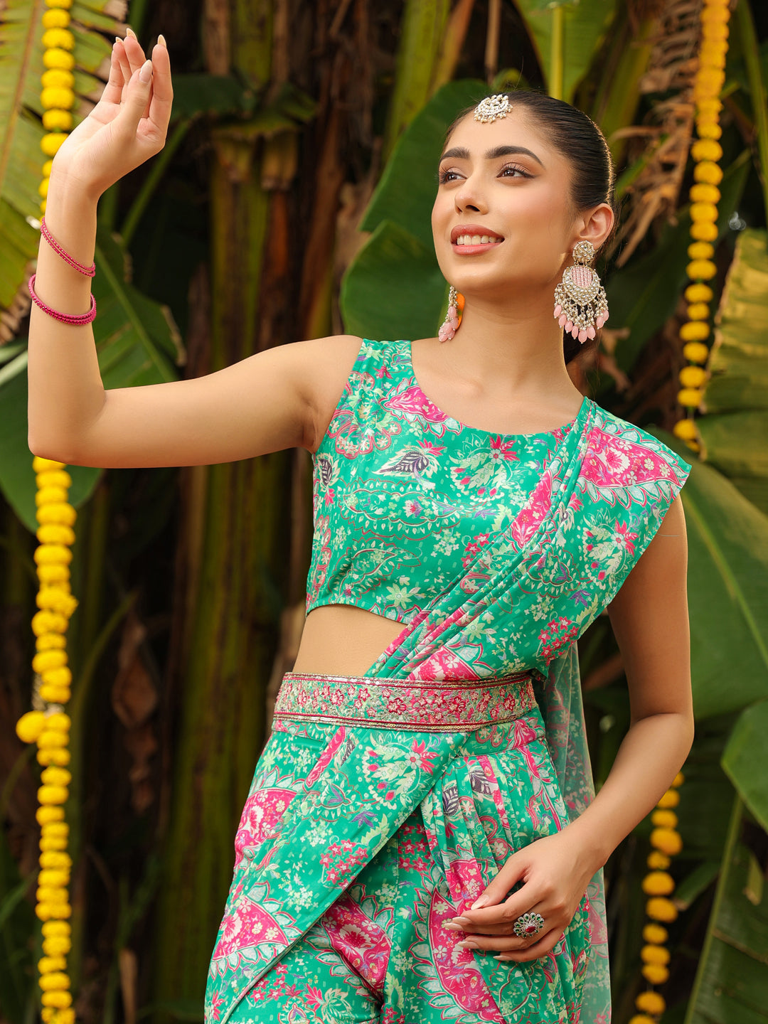 Green-Georgette-Floral-Print-Sharara-Set