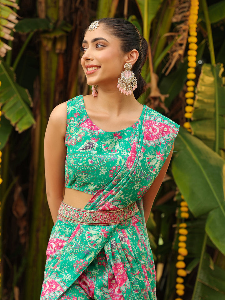 Green-Georgette-Floral-Print-Sharara-Set