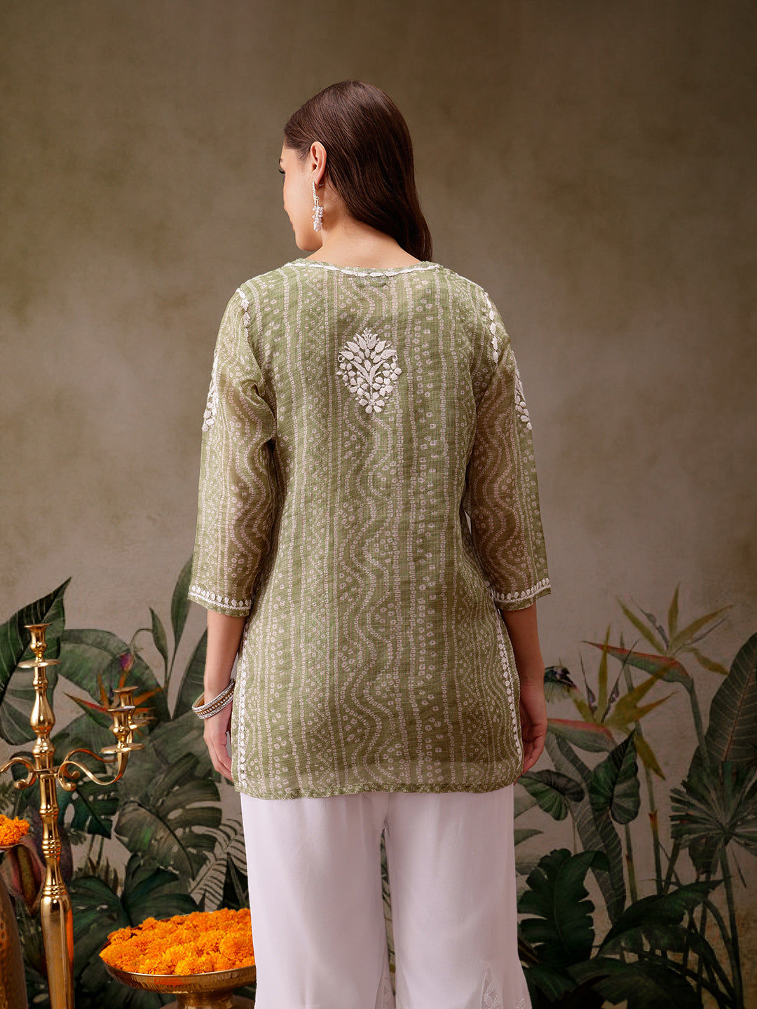 Green Kota Lucknowi Chikankari Tunic With Inner Slip