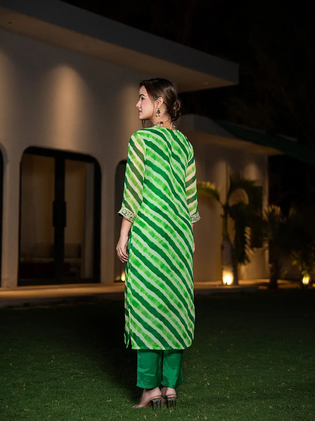 Green-Poly-Georgette-Leheriya-Print-3-Piece-Kurta-Set